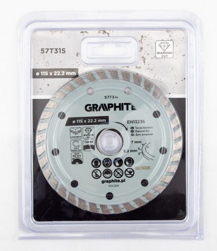 Graphite Gyémánt vágókorong 115x22.2mm, turbo, száraz