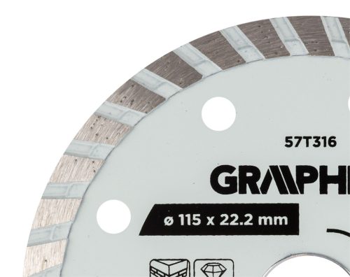 Graphite Gyémánt vágókorong 115x22.2mm, turbo, száraz és vizes