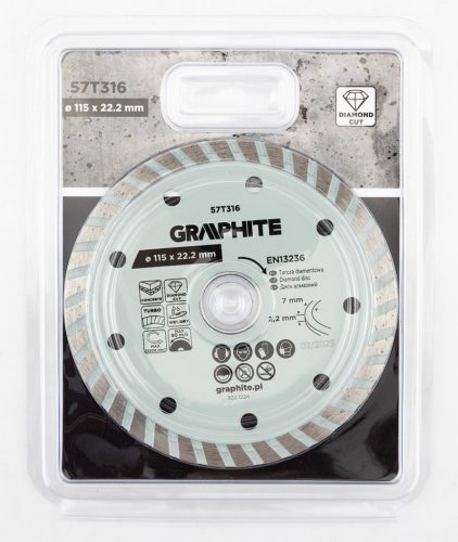 Graphite Gyémánt vágókorong 115x22.2mm, turbo, száraz és vizes