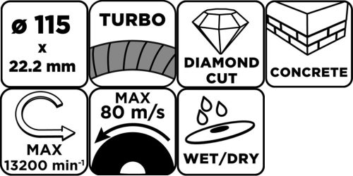 Graphite Gyémánt vágókorong 115x22.2mm, turbo, száraz és vizes