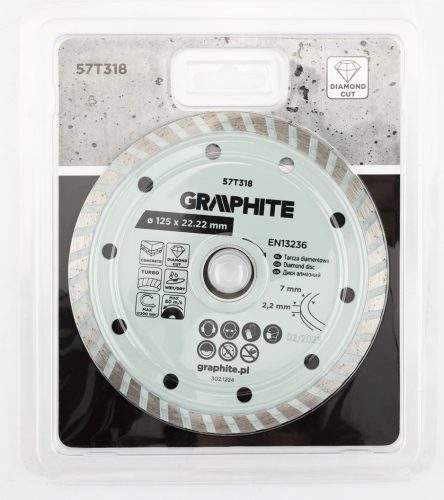 Graphite Gyémánt vágókorong 125x22.2mm, turbo, száraz és vizes