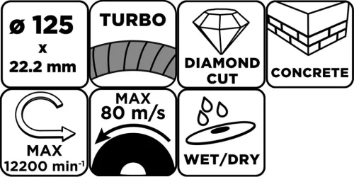 Graphite Gyémánt vágókorong 125x22.2mm, turbo, száraz és vizes