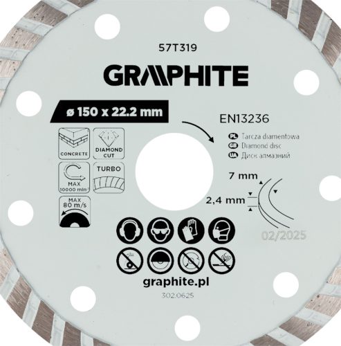 Graphite Gyémánt vágókorong 150x22.2mm, turbo, száraz