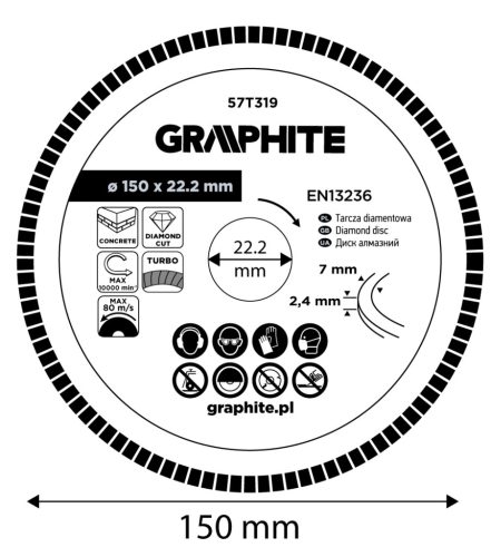 Graphite Gyémánt vágókorong 150x22.2mm, turbo, száraz