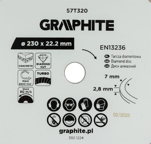Graphite Gyémánt vágókorong 230x22.2mm, turbo, száraz