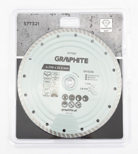 Graphite Gyémánt vágókorong 230x22.2mm, turbo, száraz és vizes