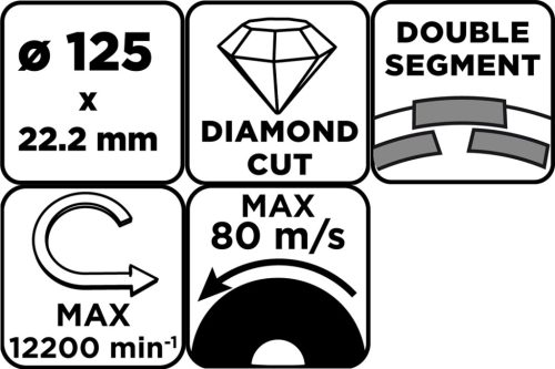 Graphite Gyémánt csiszolókorong 125x22.2mm, szegmenses, 2 soros, száraz