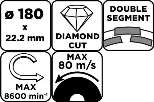 Graphite Gyémánt csiszolókorong 180x22.2mm, szegmenses, 2 soros, száraz