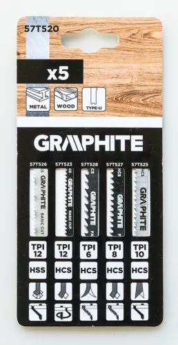 Graphite Dekopírfűrészlap készlet, U-befogó, HCS, fém-fa-műanyag, 5db-os