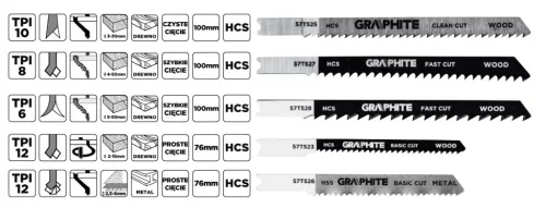 Graphite Dekopírfűrészlap készlet, U-befogó, HCS, fém-fa-műanyag, 5db-os