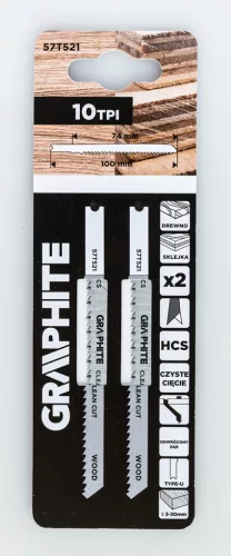 Graphite Dekopírfűrészlap, U-befogó, HCS, 10TPI, 74/100mm, fa-rétegelt lemez, 2db
