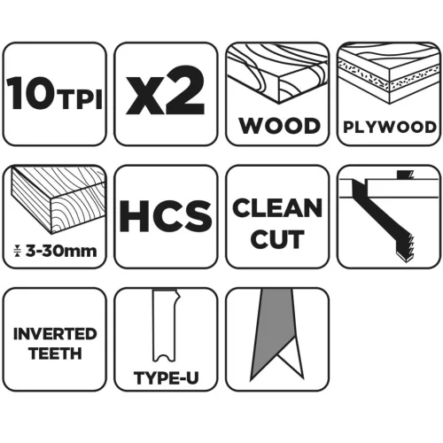 Graphite Dekopírfűrészlap, U-befogó, HCS, 10TPI, 74/100mm, fa-rétegelt lemez, 2db