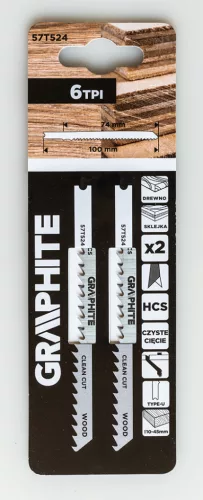 Graphite Dekopírfűrészlap, U-befogó, HCS, 6TPI, 74/100mm, fa-rétegelt lemez, 2db