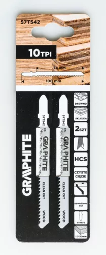 Graphite Dekopírfűrészlap, T-befogó, HCS, 10TPI, 74/100mm, fa-rétegelt lemez, 2db