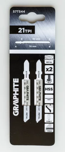 Graphite Dekopírfűrészlap, T-befogó, HCS, 21TPI, 50/76mm, fém, 2db