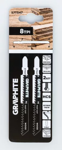 Graphite Dekopírfűrészlap, T-befogó, HCS, 8TPI, 74/100mm, fa-rétegelt lemez, 2db