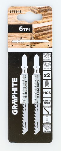 Graphite Dekopírfűrészlap, T-befogó, HCS, 6TPI, 74/100mm, fa-rétegelt lemez, 2db