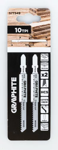 Graphite Dekopírfűrészlap, T-befogó, HCS, 10TPI, 74/100mm, fa-rétegelt lemez, 2db