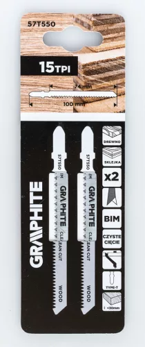 Graphite Dekopírfűrészlap, T-befogó, BIM, 14TPI, 74/100mm, fa-rétegelt lemez, 2db