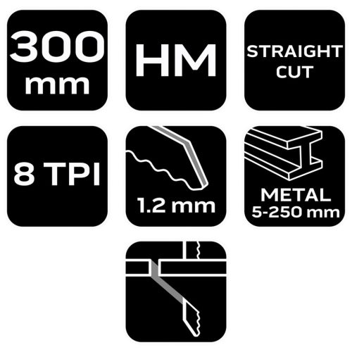 Neo Tools Szalagfűrészlap egyenes vágásokhoz vastag fémekhez, 5–250 mm, 300mm, HM