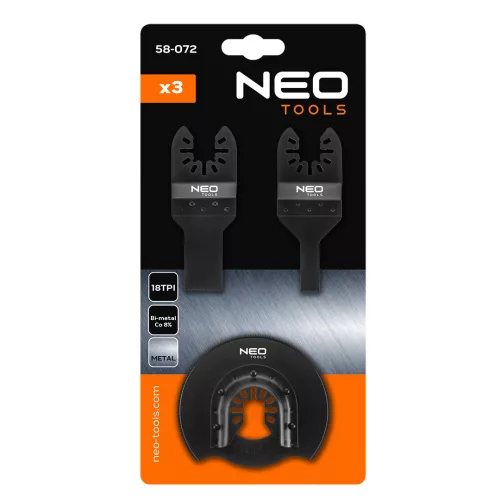 Neo Tools Multigép, rezgőgép lap készlet HCS, merülő és félköríves fűrészlapok, fémhez, 3db