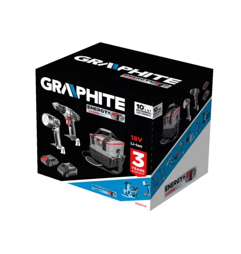 Graphite Akkus gépszett, fúró-, csavarozó 44Nm + lámpa hordtáskában Energy+ (18V) akkuval, töltővel