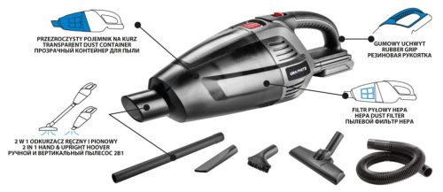 Graphite Akkus kézi és padló porszívó 2az1-ben alapgép, Energy+ (18V) (akku és töltő nélkül)