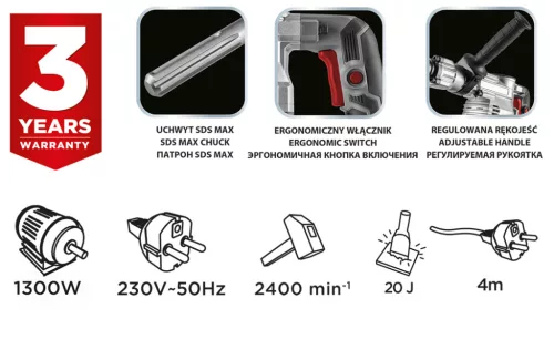 Graphite Bontókalapács, SDS MAX, 1300W, 20J kofferben