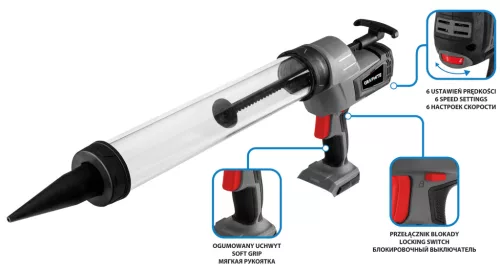 Graphite Akkus kinyomópisztoly alapgép, 600ml-es zárt tartályos Energy+ (18V) (akku és töltő nélkül)