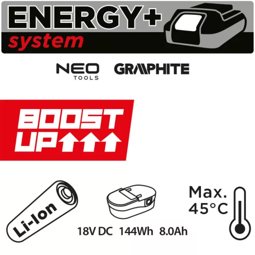 Graphite Akkumulátor 18V/8Ah, Boost Up, Energy+ (18V)