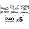 Graphite Csiszolókorong tépőzáras 150mm, P40, 5db