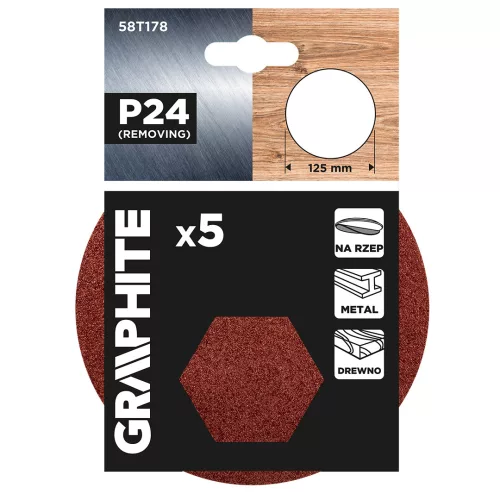 Graphite Csiszolókorong tépőzáras 125mm, P24, 5db