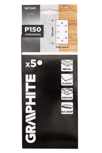 Graphite Csiszolópapír tépőzáras 93x185mm, P150, 8 lyukas, 5db