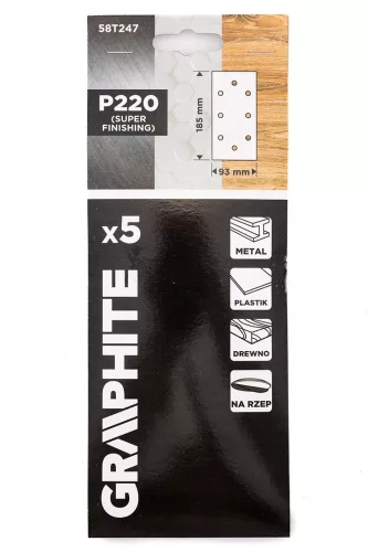 Graphite Csiszolópapír tépőzáras 93x185mm, P220, 8 lyukas, 5db