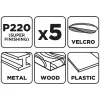 Graphite Csiszolópapír tépőzáras 93x185mm, P220, 8 lyukas, 5db
