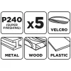 Graphite Csiszolópapír tépőzáras 93x185mm, P240, 8 lyukas, 5db