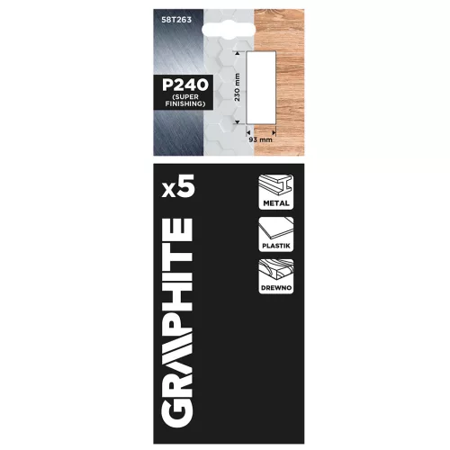 Graphite Csiszolópapír tépőzáras 93x230mm, P240, 5db