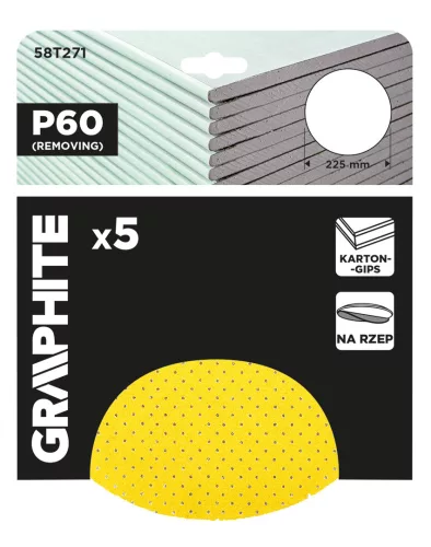 Graphite Csiszolókorong perforált, tépőzáras 225mm, P60, 5db