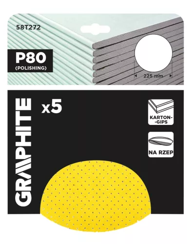 Graphite Csiszolókorong perforált, tépőzáras 225mm, P80, 5db