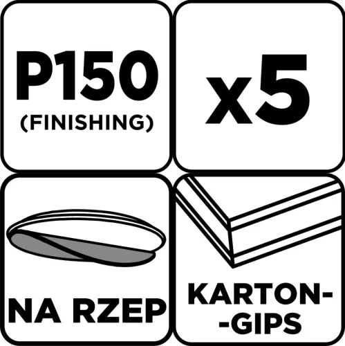 Graphite Csiszolókorong perforált, tépőzáras 225mm, P150, 5db