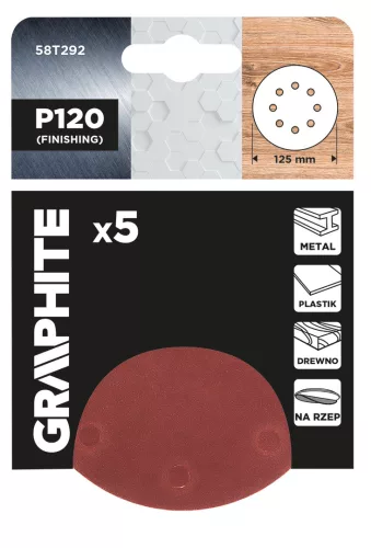 Graphite Csiszolókorong tépőzáras 125mm, P120, 8 lyukkal, 5db