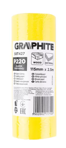 Graphite Csiszolópapír tekercs 2,5mx115mm, P220
