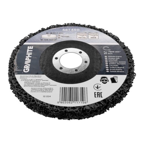 Graphite Tisztítókorong szilikon karbidos műanyag szálakkal, fémcsiszoláshoz, 125x14x22,2mm, sarokcsiszolókhoz