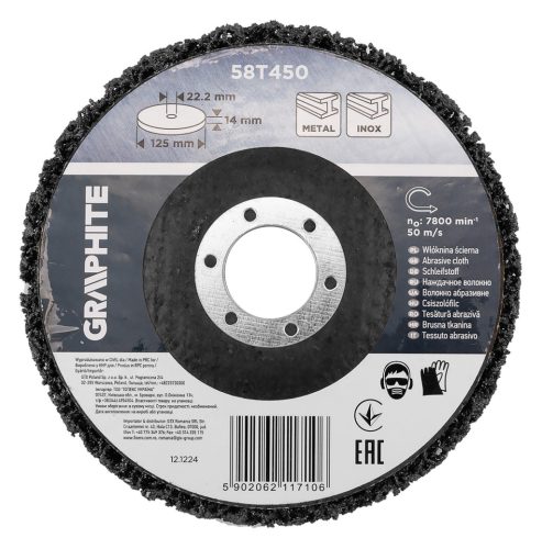 Graphite Tisztítókorong szilikon karbidos műanyag szálakkal, fémcsiszoláshoz, 125x14x22,2mm, sarokcsiszolókhoz