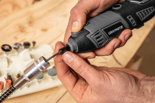 Graphite Mini fúró- és csiszológép 170W, fordulatszám kijelző, kofferben, 190db kiegészítő