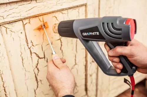 Graphite Hőlégfúvó 2000W, hőfokszabályzós I:25C, II: 80-600C, III: 80-600C, kofferben 5db kiegészítővel