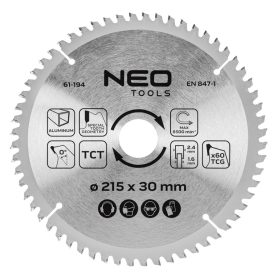 Neo Tools Körfűrészlap alumíniumhoz, 215x30mm, 60 fog