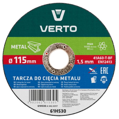 Verto Vágókorong fémhez 115x1.5x22mm