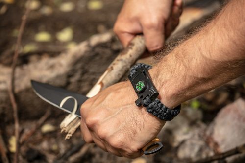 Neo Tools Túlélő készlet 3db, fejlámpa, 5 az 1-ben túlélő karkötő, összecsukható kés