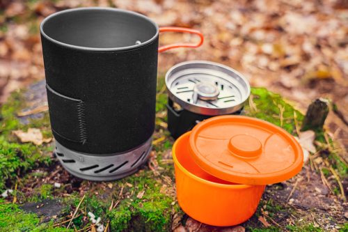 Neo Tools Kemping főzőkészlet: alu edény, gázégő, műanyag tál, 3az1-ben